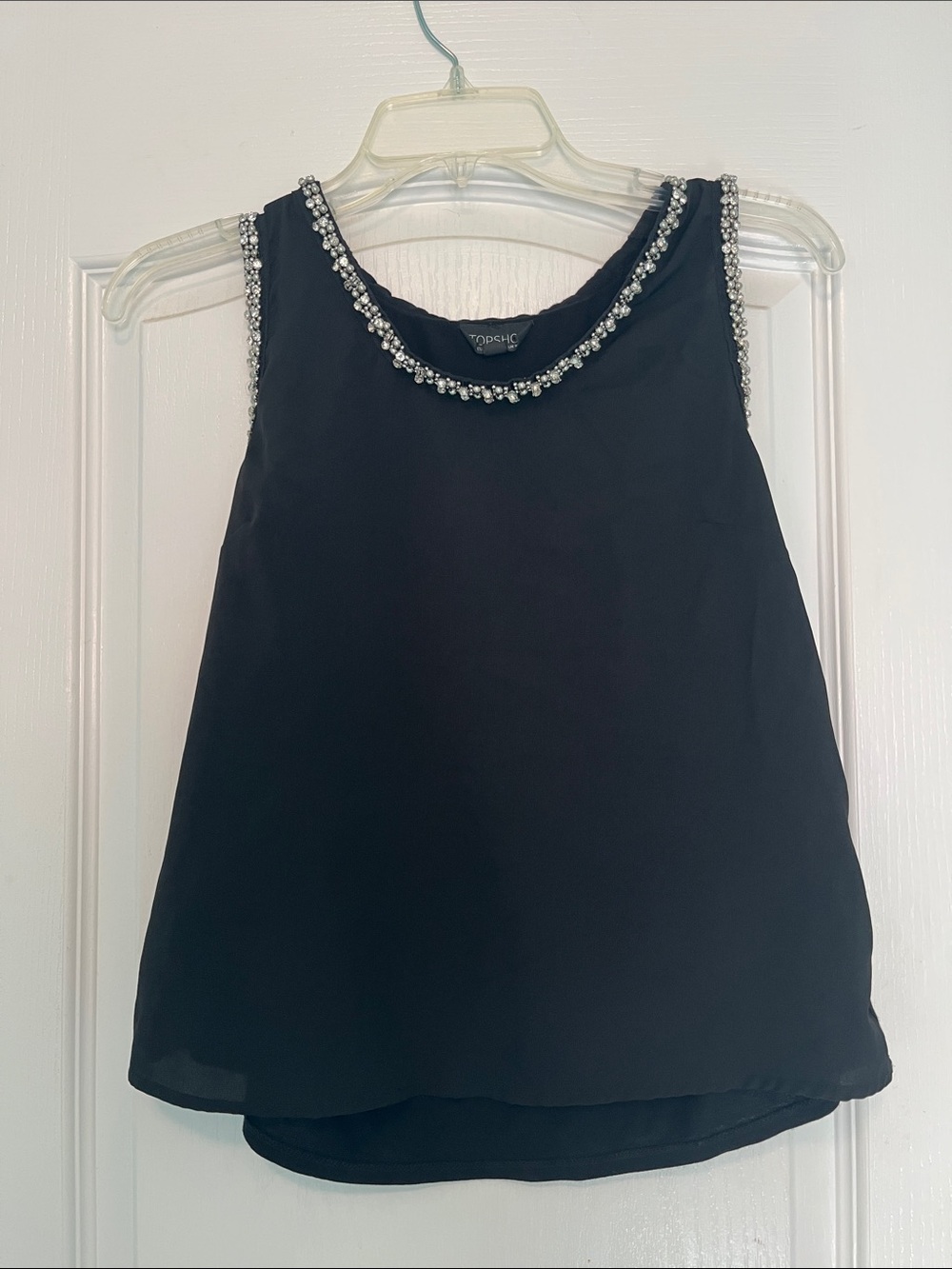 Topshop Black Sleeveless beaded rhinestone tank
